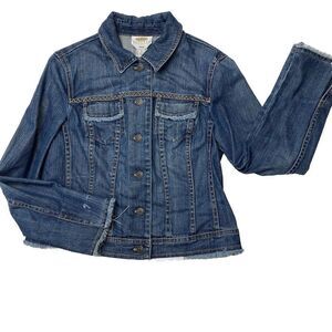 Talbots Denim Jean Jacket Western Stretch Denim Raw Hem Women's 10P Western